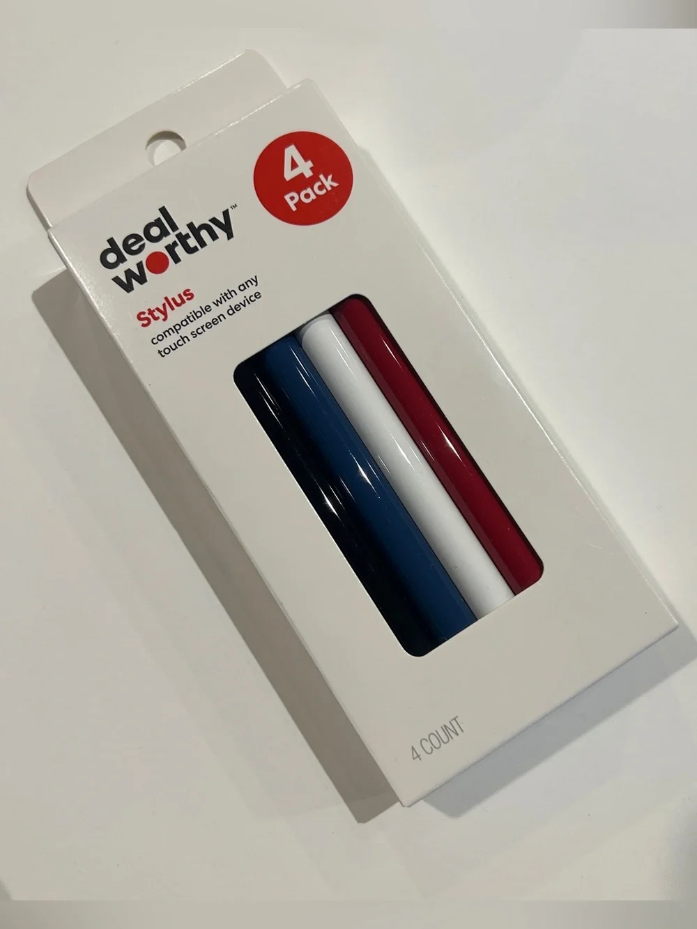 4-Pack Stylus Pens Touchscreen Devices Black Blue White Red Universal Compatible